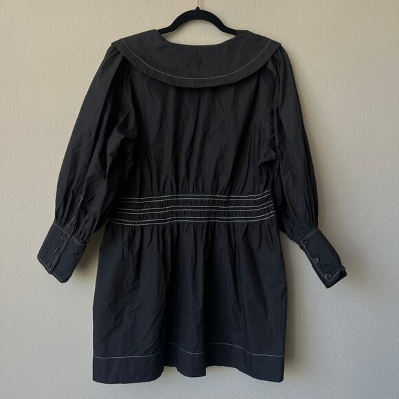 GANNI Black Organic Cotton Poplin Mini Dress Size M - Picture 3 of 4